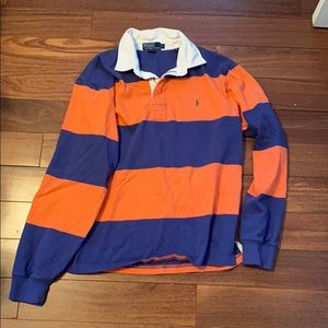 Orange and blue-purple striped pullover